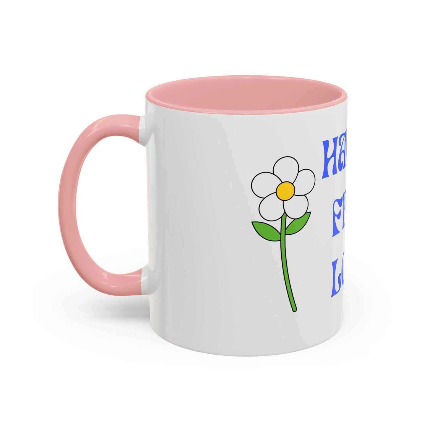 Coffee Mug - Happy, Free and Love Blue Floral Design (11, 15oz)