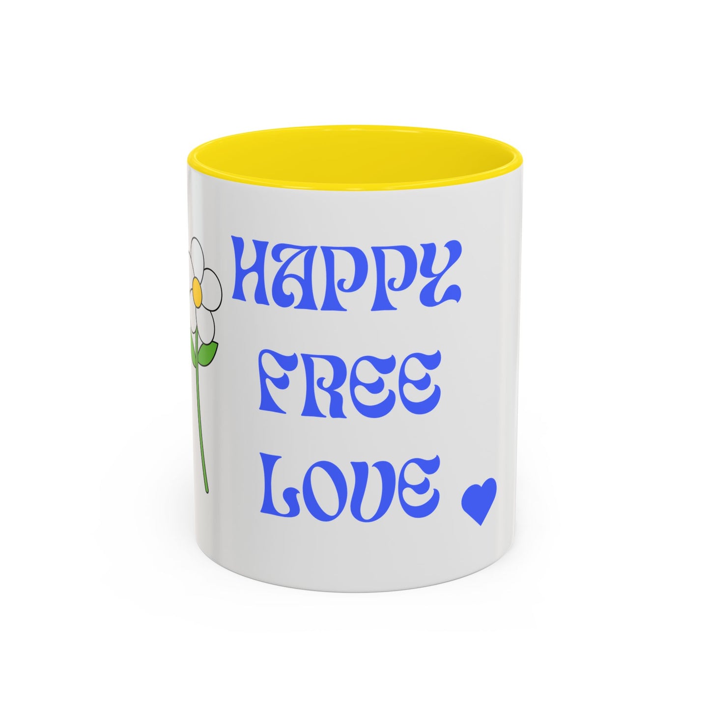 Coffee Mug - Happy, Free and Love Blue Floral Design (11, 15oz)