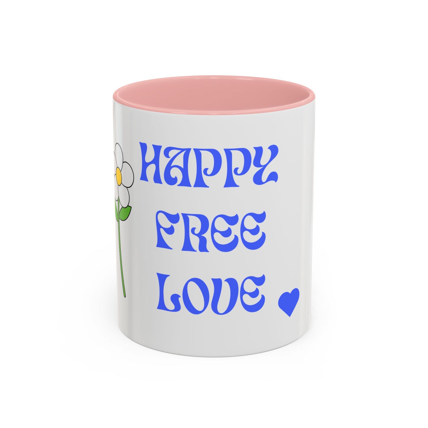 Coffee Mug - Happy, Free and Love Blue Floral Design (11, 15oz)