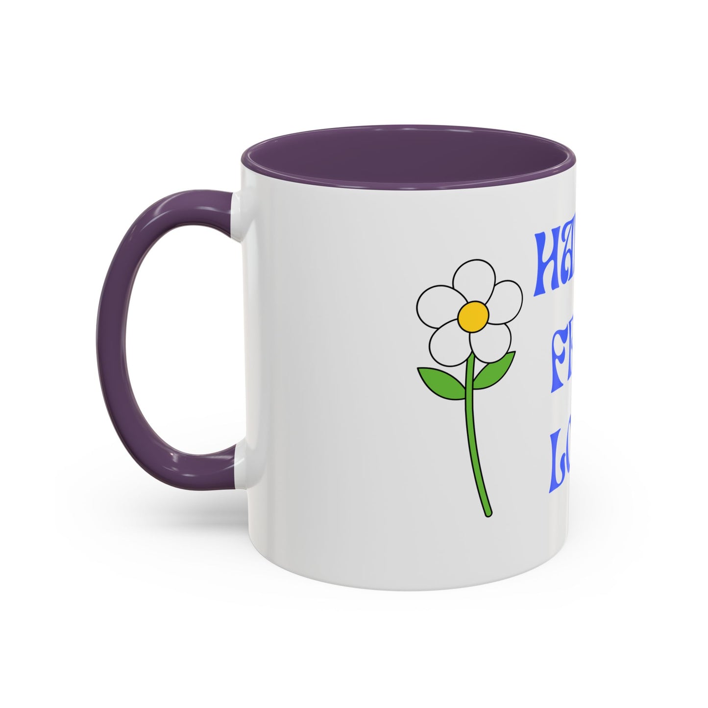 Coffee Mug - Happy, Free and Love Blue Floral Design (11, 15oz)