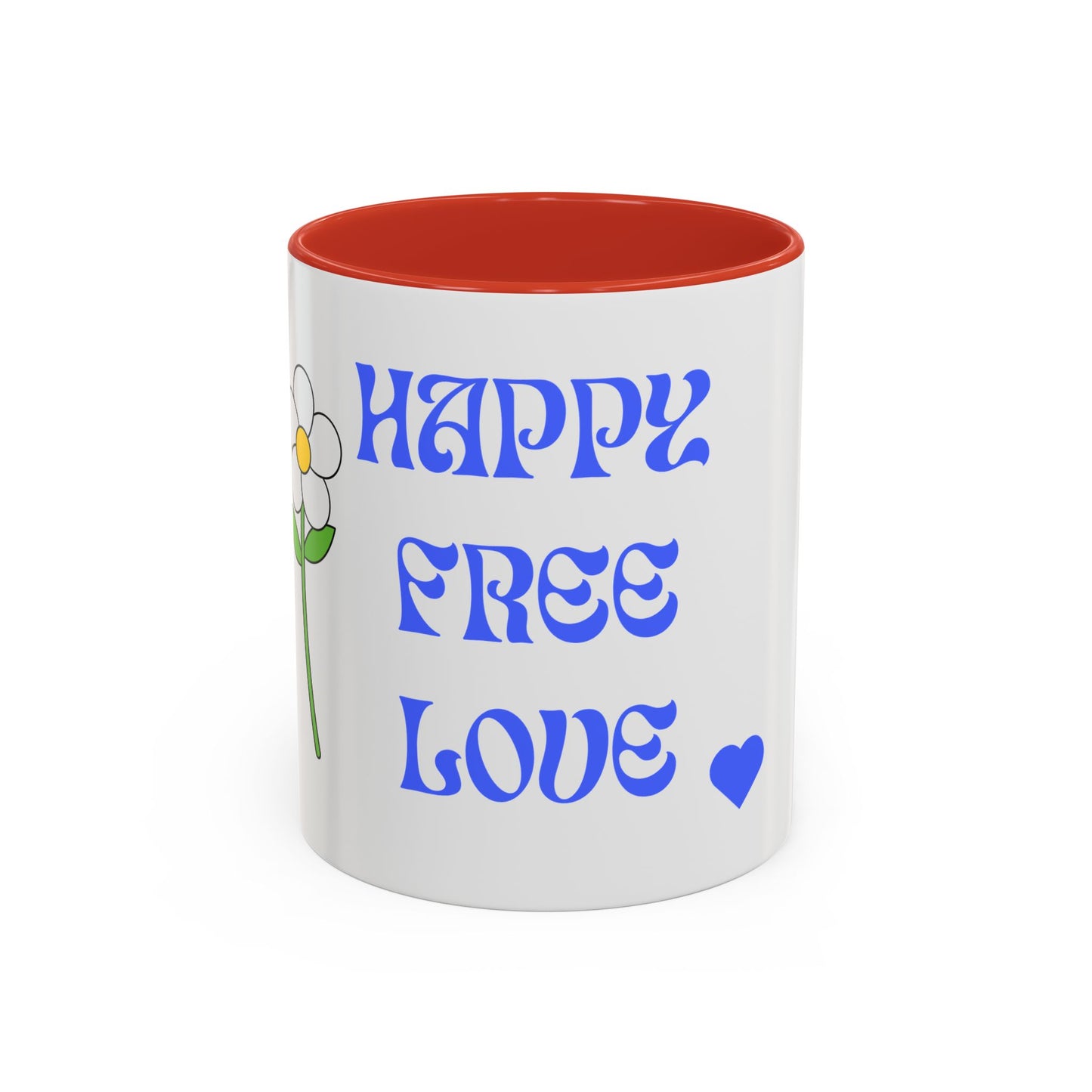 Coffee Mug - Happy, Free and Love Blue Floral Design (11, 15oz)