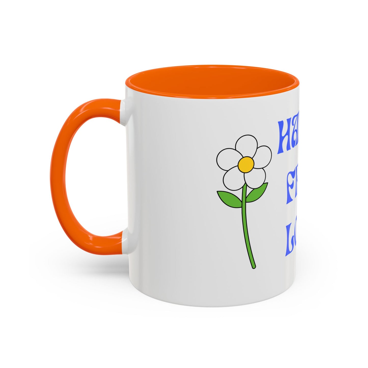 Coffee Mug - Happy, Free and Love Blue Floral Design (11, 15oz)