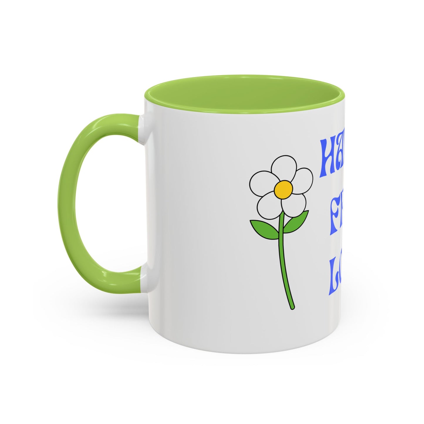 Coffee Mug - Happy, Free and Love Blue Floral Design (11, 15oz)