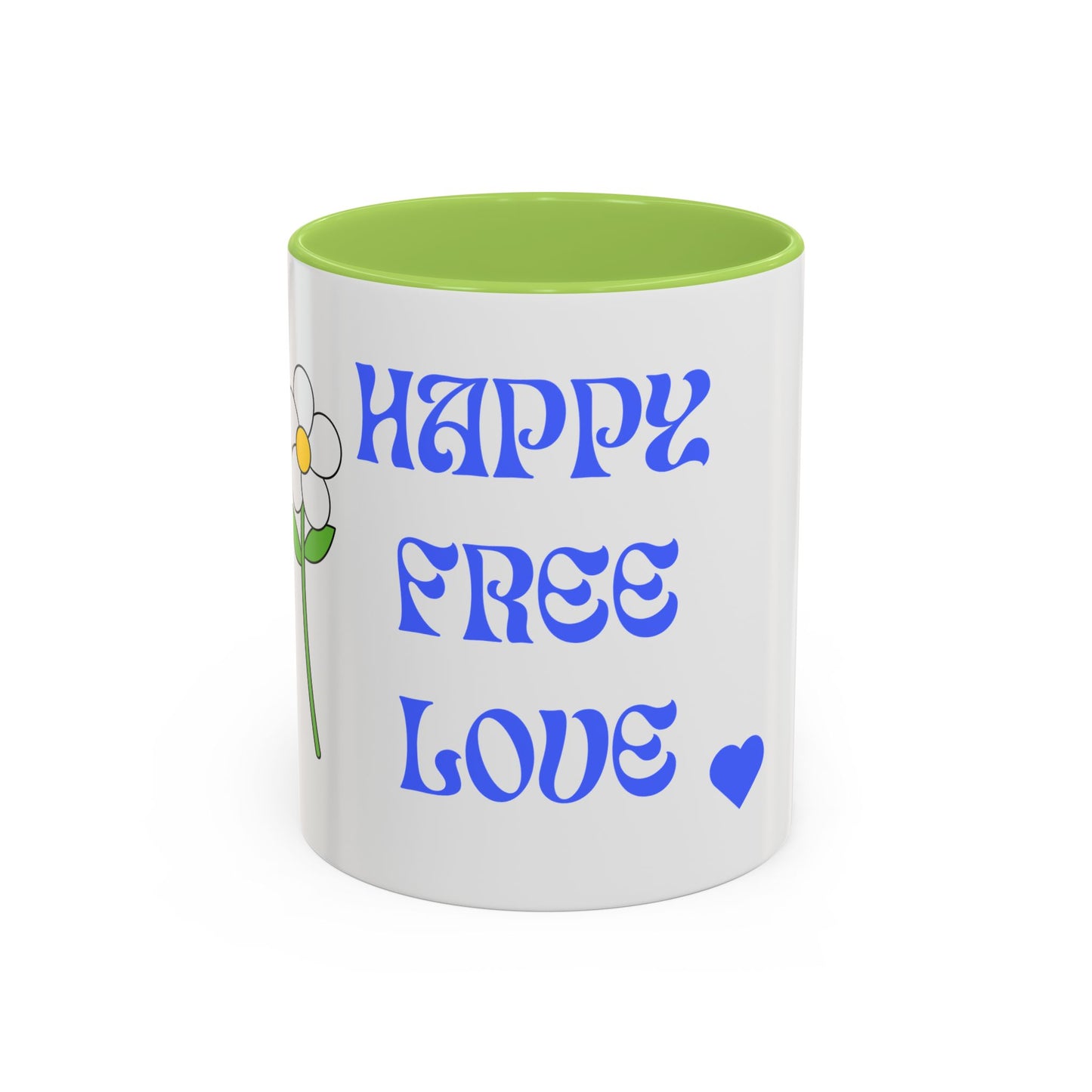 Coffee Mug - Happy, Free and Love Blue Floral Design (11, 15oz)