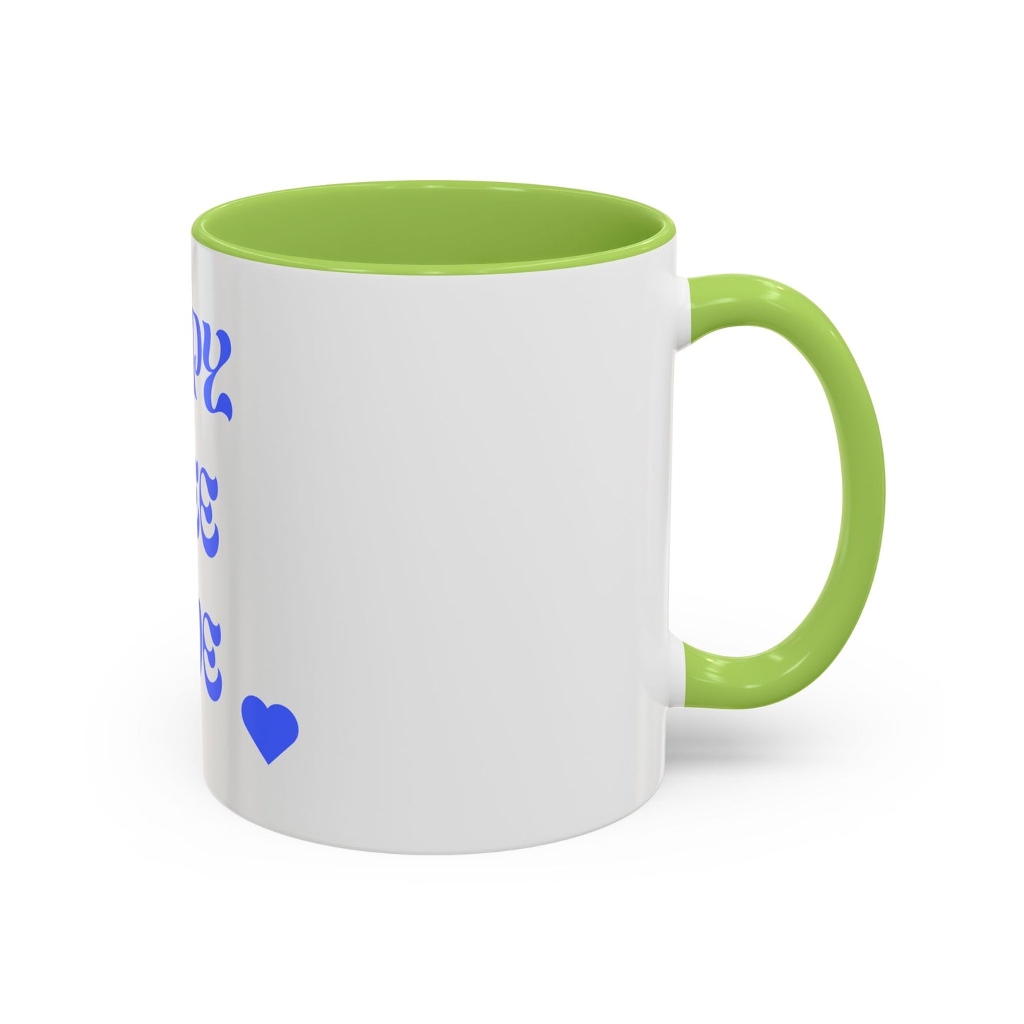 Coffee Mug - Happy, Free and Love Blue Floral Design (11, 15oz)