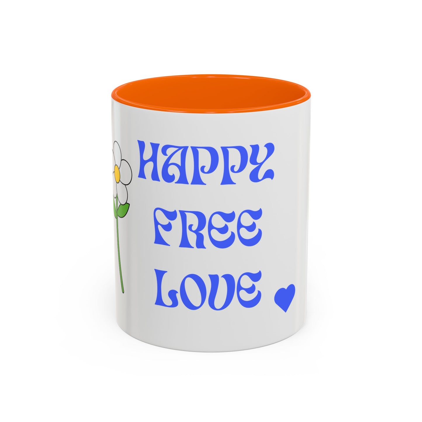 Coffee Mug - Happy, Free and Love Blue Floral Design (11, 15oz)